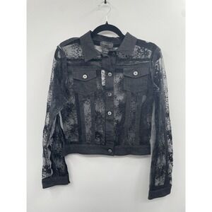 NWT Gracia Patchwork Lace Embroidered Buttons Jacket Women's Medium Black Mash